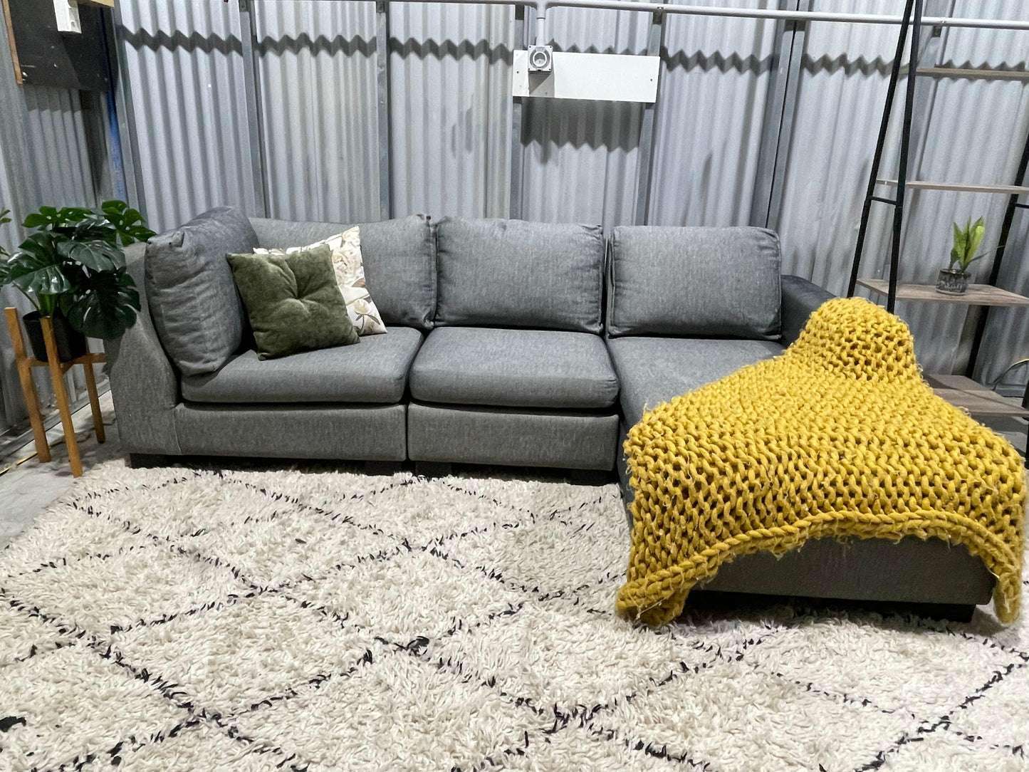 Excellent Condition
- NZ Made Stone Gray Colour - 3 Seater L Shape Sofa