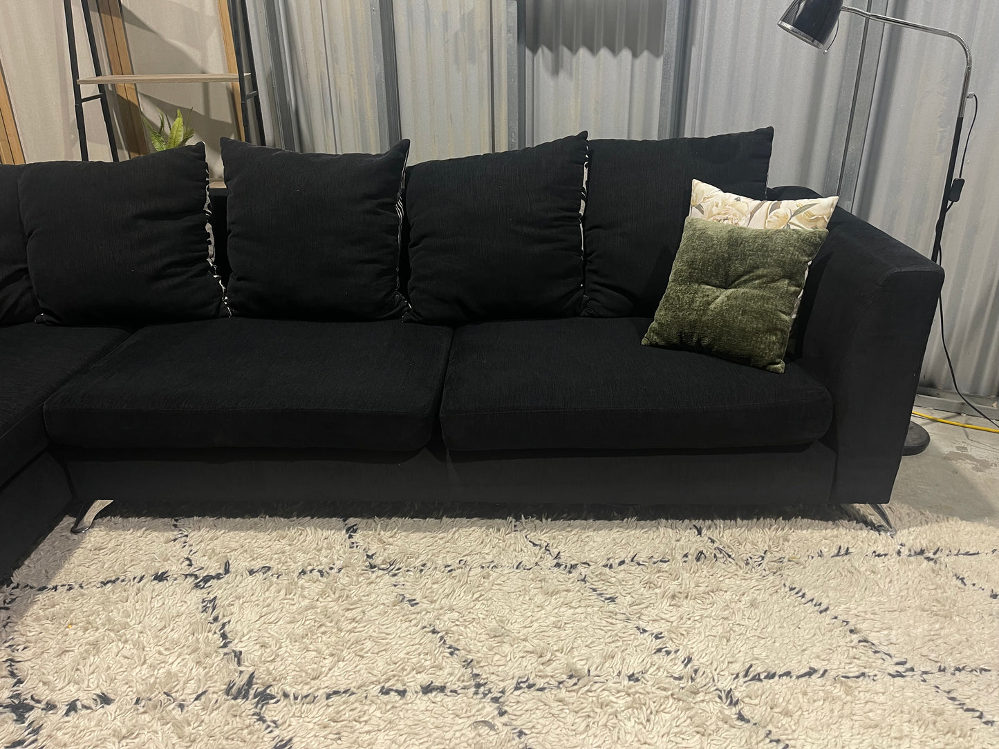 Excellent Condition
- Charcoal Black WARWICK FABRIC - 5 Seater Corner With Chaise Sofa