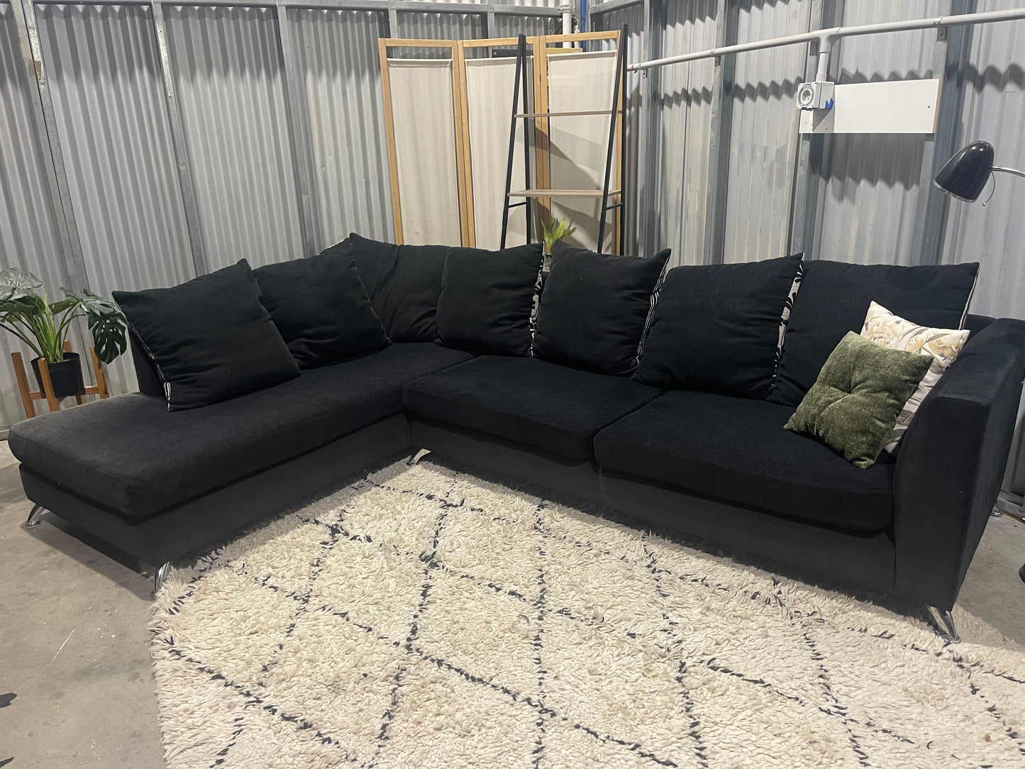 Excellent Condition
- Charcoal Black WARWICK FABRIC - 5 Seater Corner With Chaise Sofa