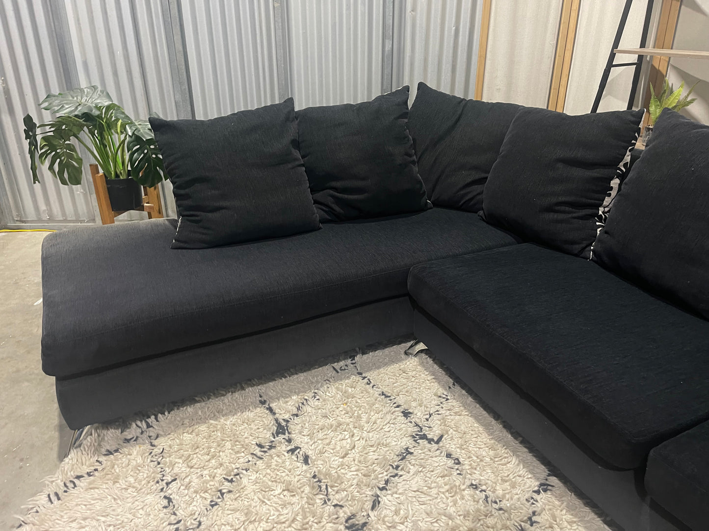 Excellent Condition
- Charcoal Black WARWICK FABRIC - 5 Seater Corner With Chaise Sofa