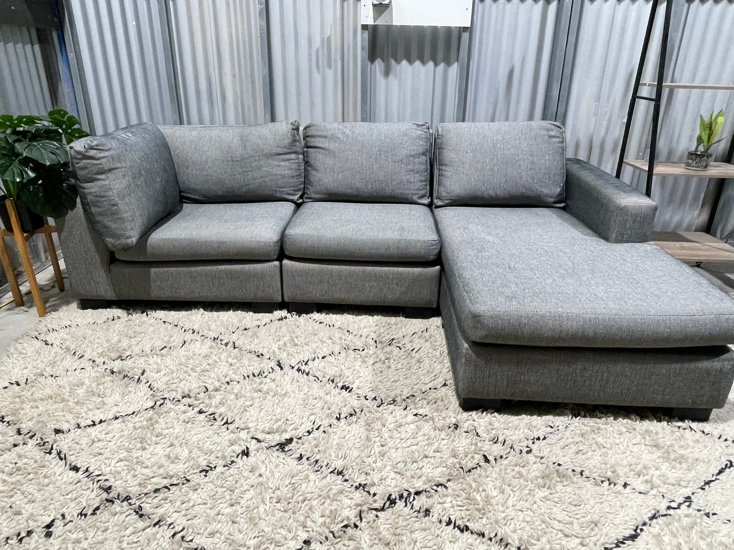 Excellent Condition
- NZ Made Stone Gray Colour - 3 Seater L Shape Sofa