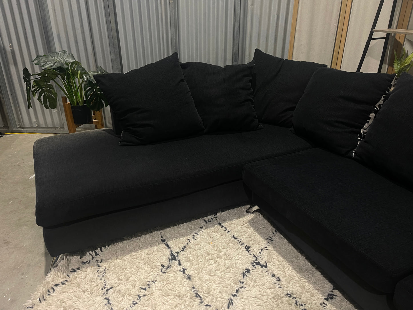 Excellent Condition
- Charcoal Black WARWICK FABRIC - 5 Seater Corner With Chaise Sofa