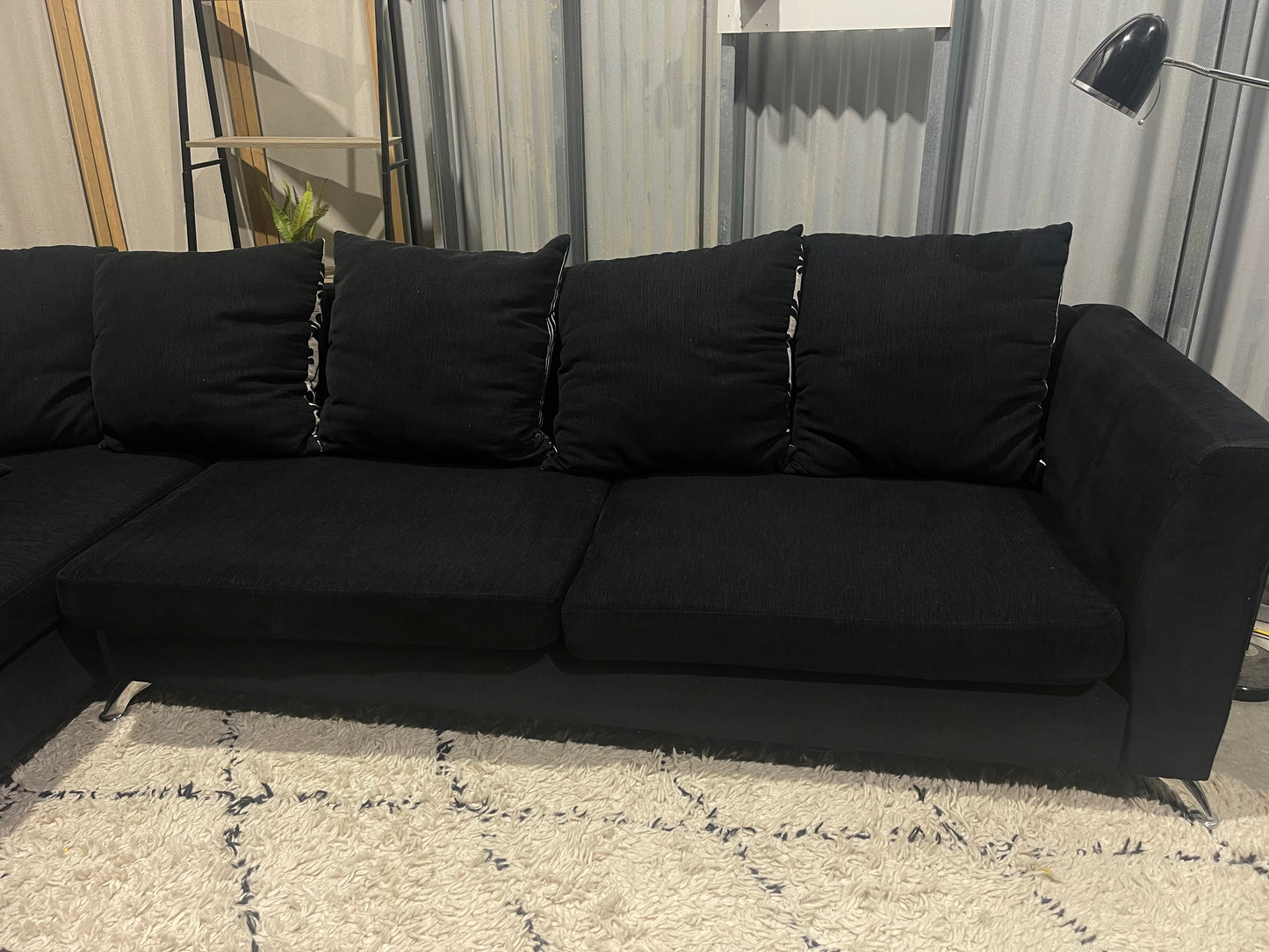 Excellent Condition
- Charcoal Black WARWICK FABRIC - 5 Seater Corner With Chaise Sofa