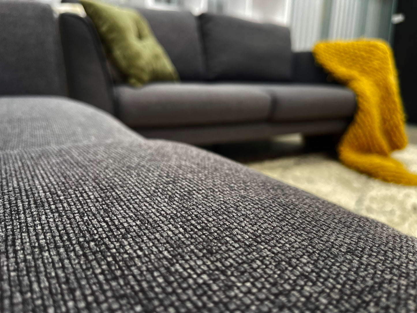 Excellent Condition - FREEDOM FURNITURE BRANDED - Charcoal Gray Colour Woven Texture - 2.5 + 2 Seater Lounge Suite