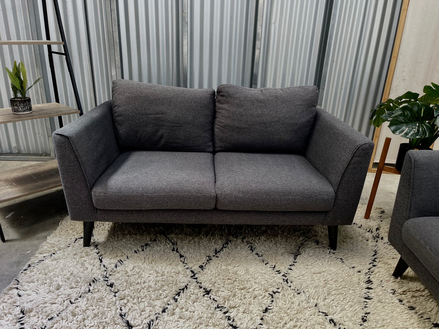 Excellent Condition - FREEDOM FURNITURE BRANDED - Charcoal Gray Colour Woven Texture - 2.5 + 2 Seater Lounge Suite