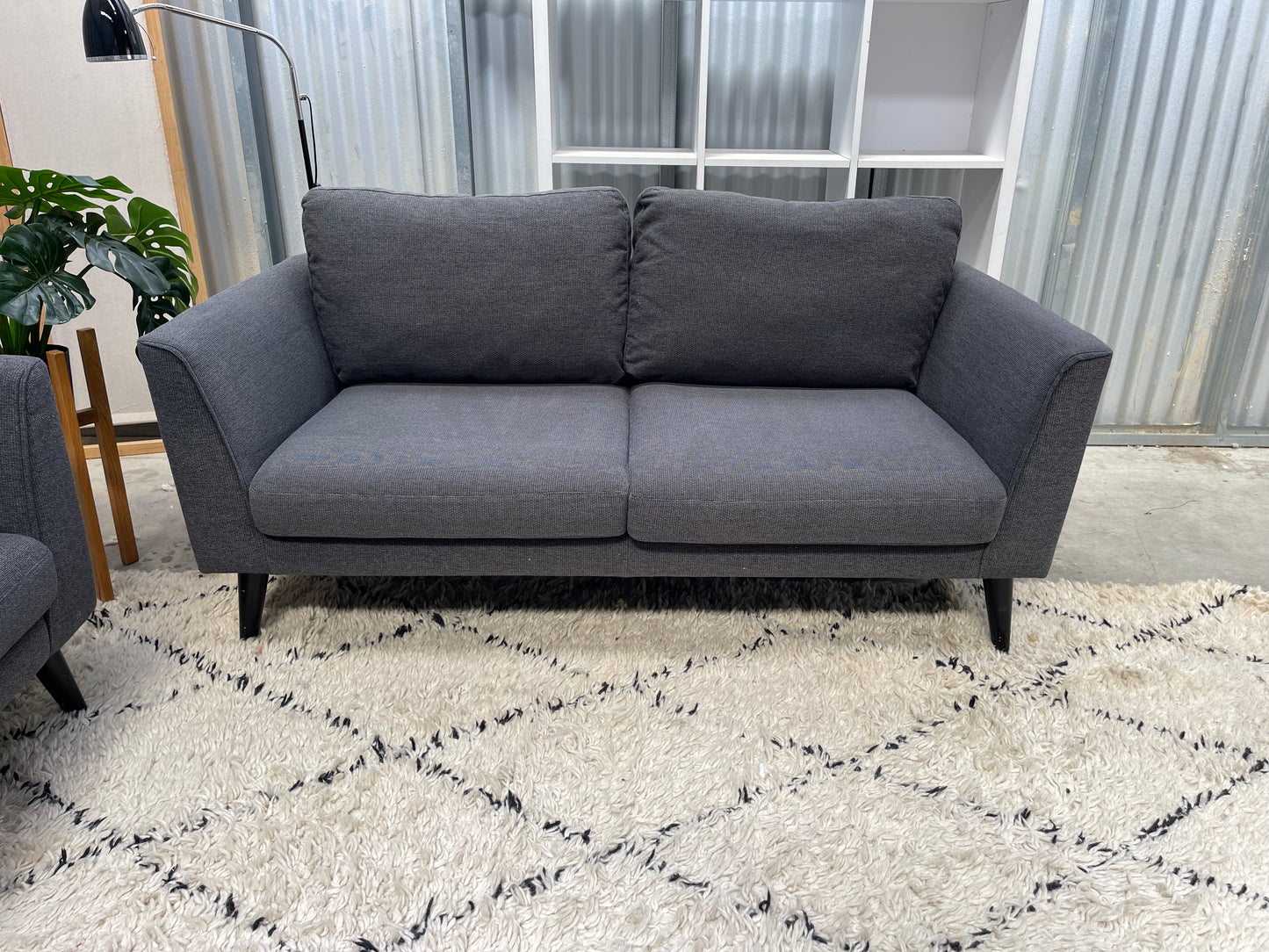 Excellent Condition - FREEDOM FURNITURE BRANDED - Charcoal Gray Colour Woven Texture - 2.5 + 2 Seater Lounge Suite