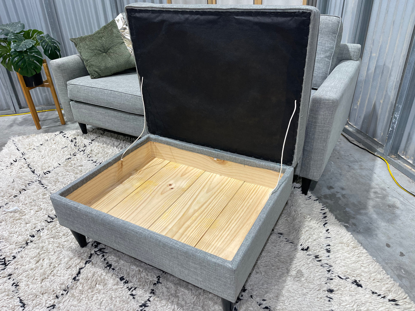 Excellent Condition
- WARWICK FABRIC - NZ Made - Stone Gray Colour - 3 Seater + Storage Ottoman Set