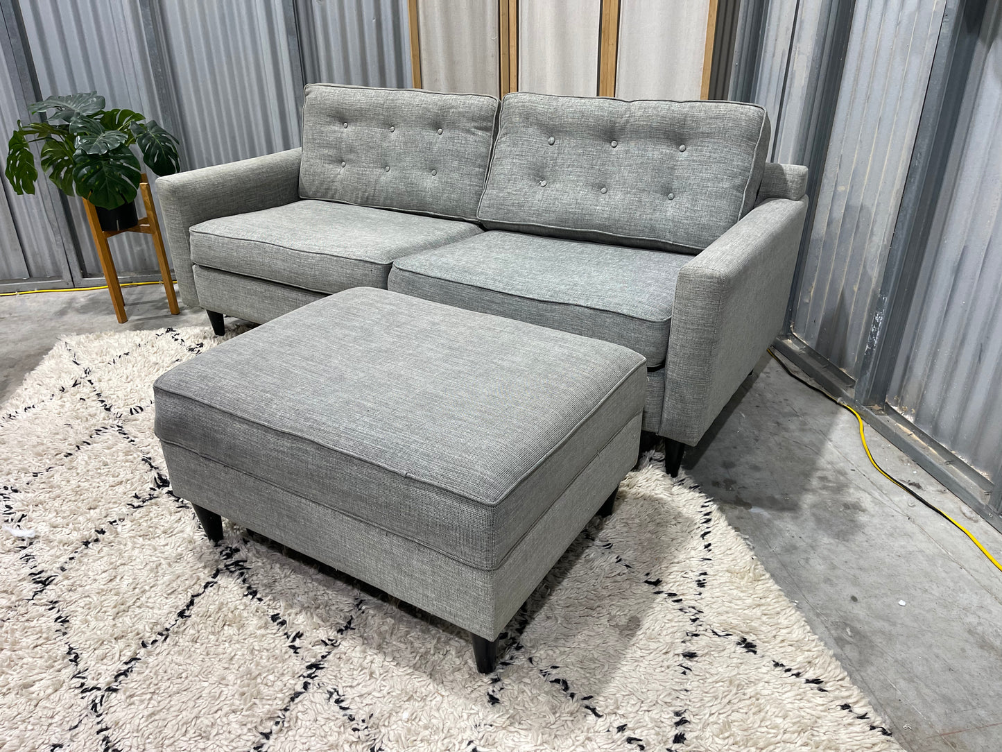 Excellent Condition
- WARWICK FABRIC - NZ Made - Stone Gray Colour - 3 Seater + Storage Ottoman Set