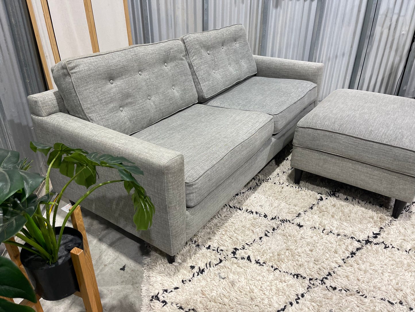 Excellent Condition
- WARWICK FABRIC - NZ Made - Stone Gray Colour - 3 Seater + Storage Ottoman Set