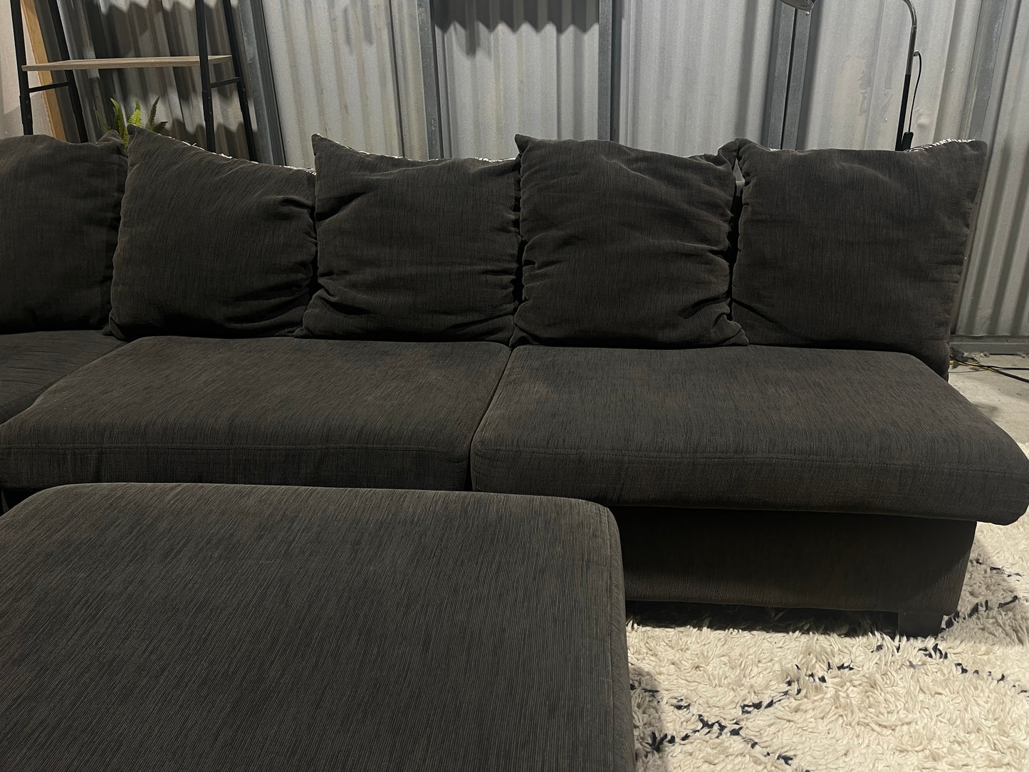 Excellent Condition - NZ Made - Stone Gray Colour - 5 Seater Modular Corner Lounge Suite with Ottoman