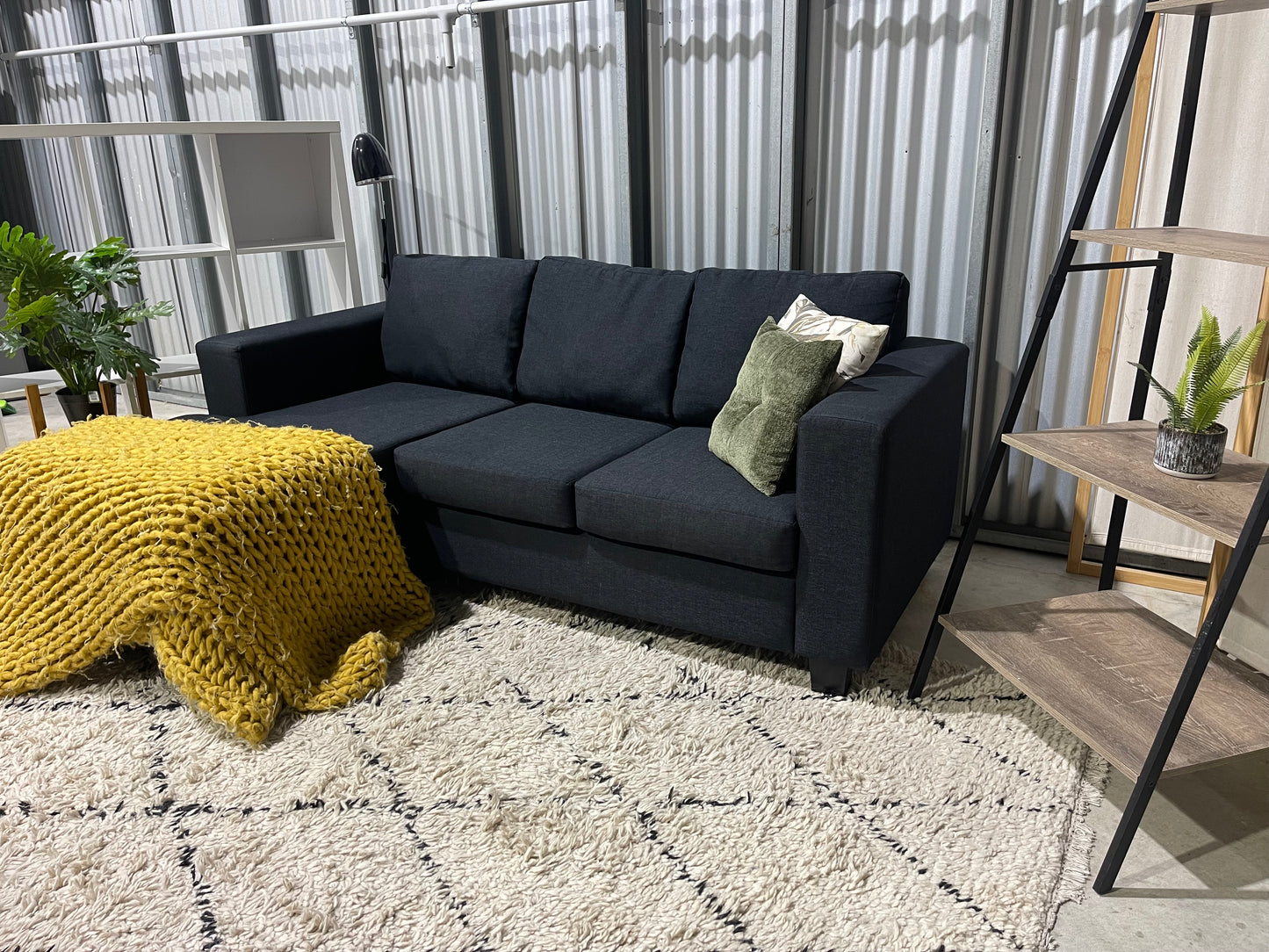 Excellent Near New Condition - Charcoal Black - 3 Seater Sofa with Reversible Chaise