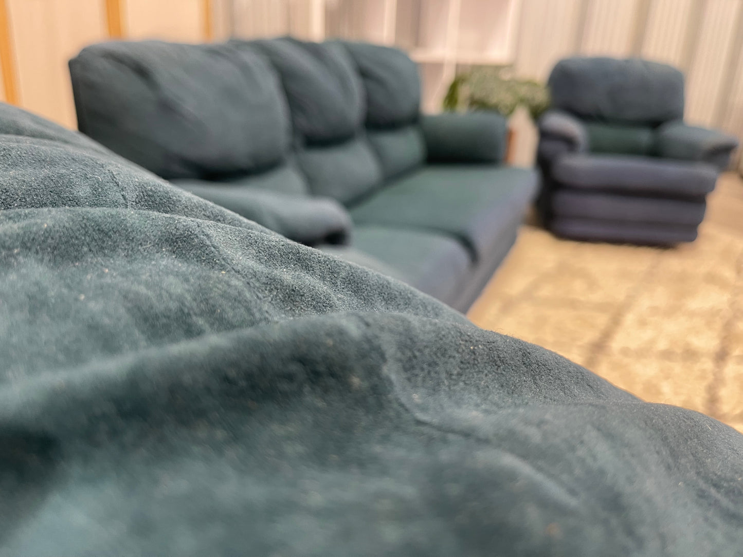 Great Condition - Velvet Green Colour - JOHN YOUNG BRANDED - 3 + 1 + 1 Seater Recliner Lounge Suite