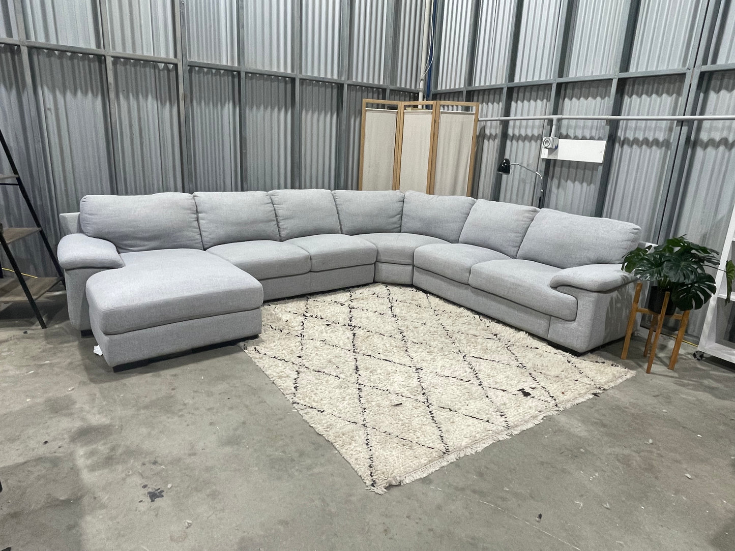 Excellent Condition 
- BIGSAVE FURNITURE BRANDED - Stone Gray Colour - 7 Seater Corner with Chaise Modular Lounge Suite