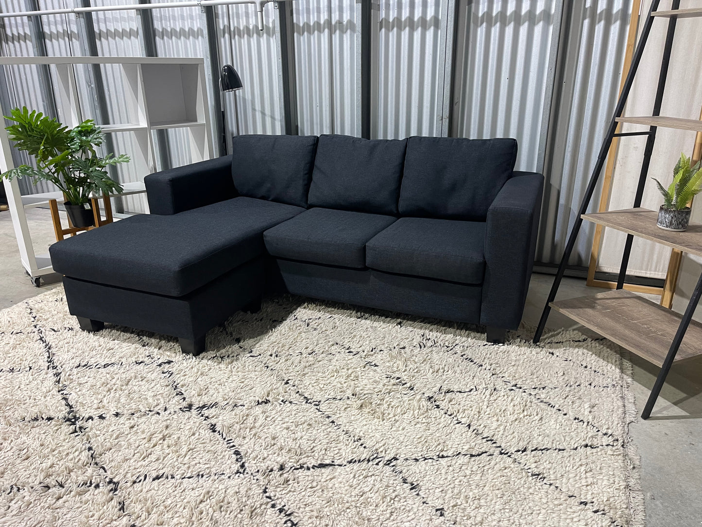 Excellent Near New Condition - Charcoal Black - 3 Seater Sofa with Reversible Chaise