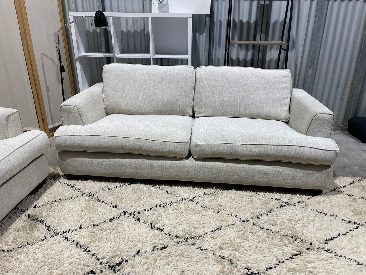 Excellent Condition - FARMERS BRANDED LUCA MAX - Coffee Cream Coloured - 2 + 3 Seater Lounge Suite