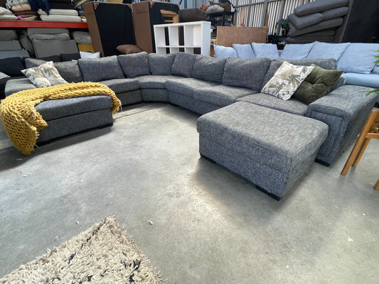 6 seater corner with chaise + ottoman