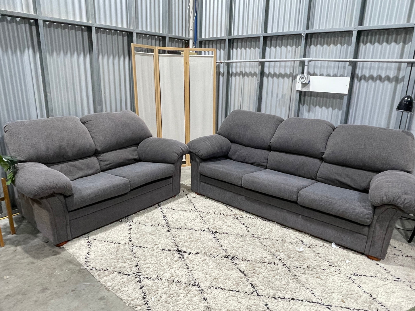 Excellent Condition - Stone Gray Colour - HARVEY NORMAN BRANDED - 2 + 3 Seater Lounge Suite