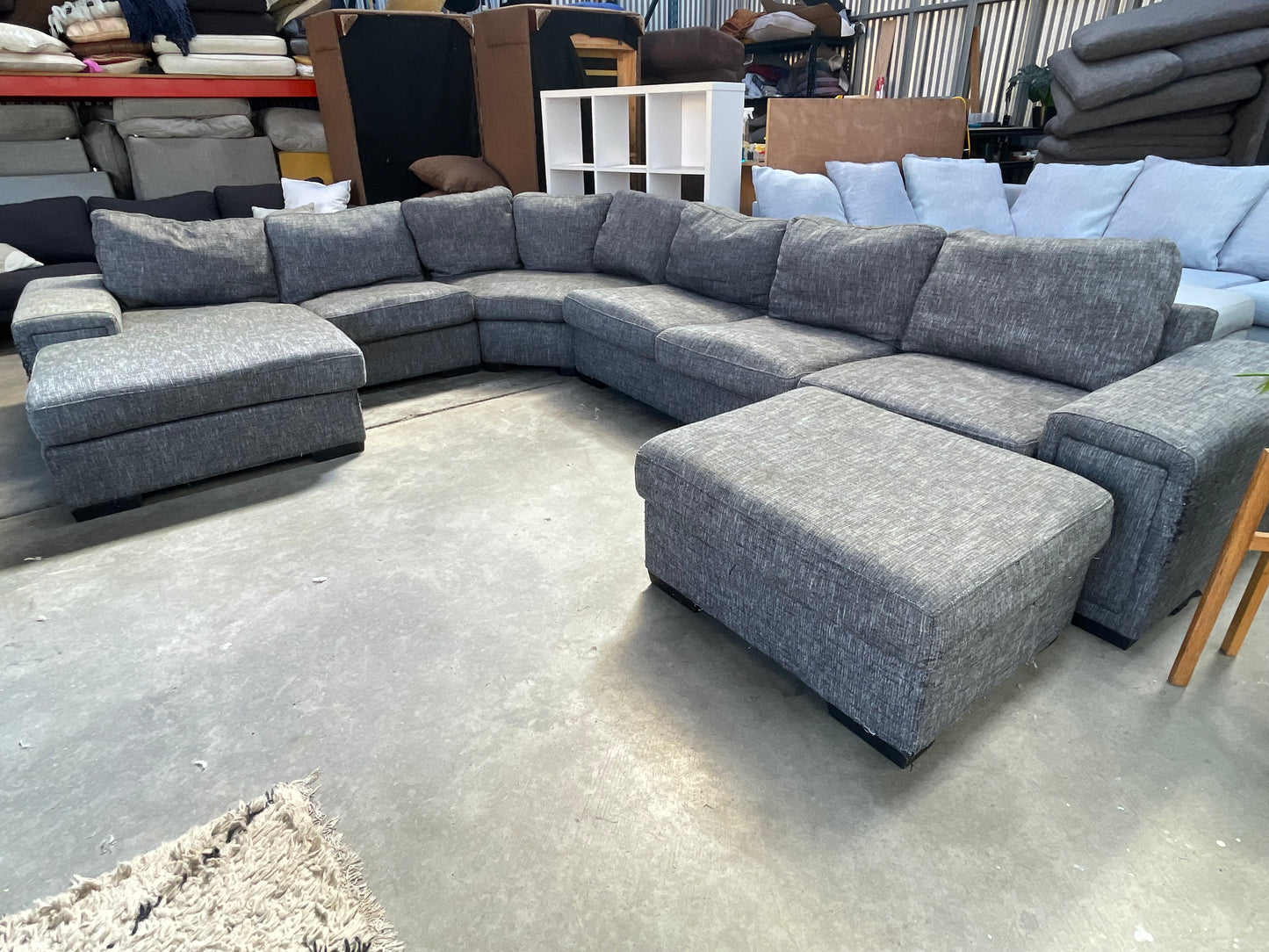 6 seater corner with chaise + ottoman