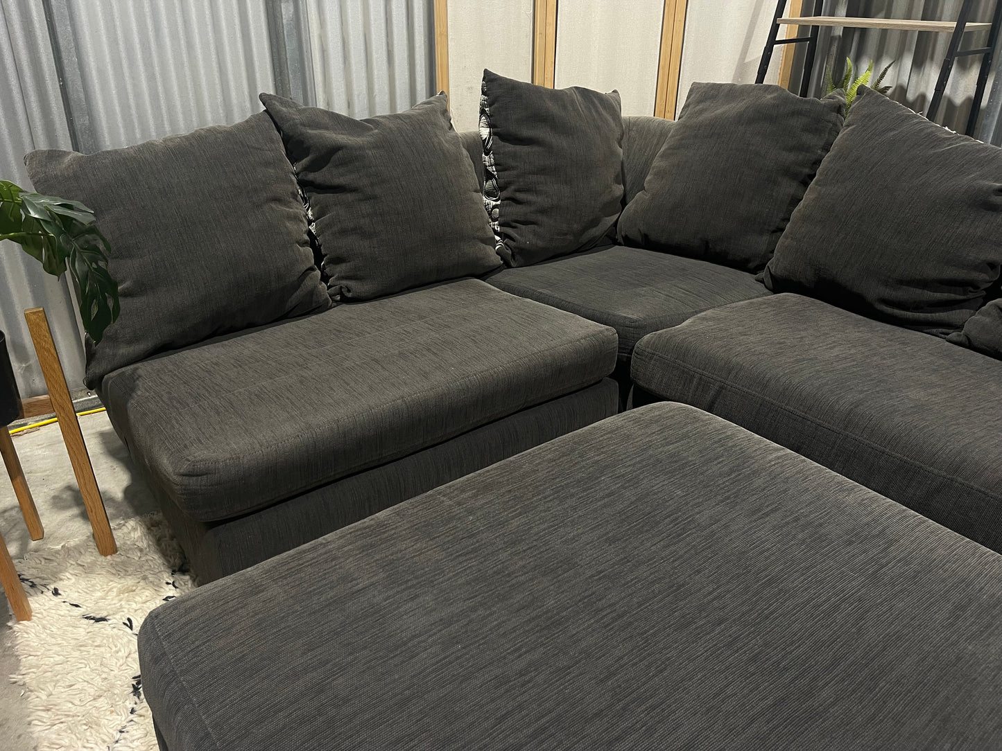 Excellent Condition - NZ Made - Stone Gray Colour - 5 Seater Modular Corner Lounge Suite with Ottoman