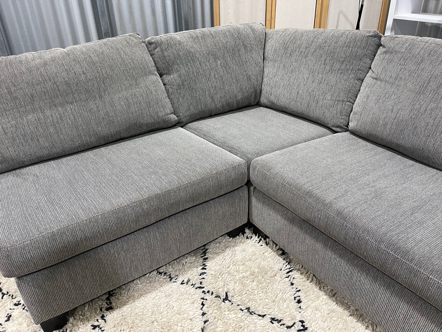 Excellent Condition - NZ Made - Stone Gray Colour - 5 Seater Modular Corner Lounge Suite + Ottoman