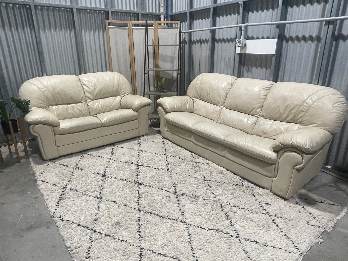 Great Condition - FARMERS BRANDED - Natural Cream Colour - 3 + 2 Seater Lounge Suite