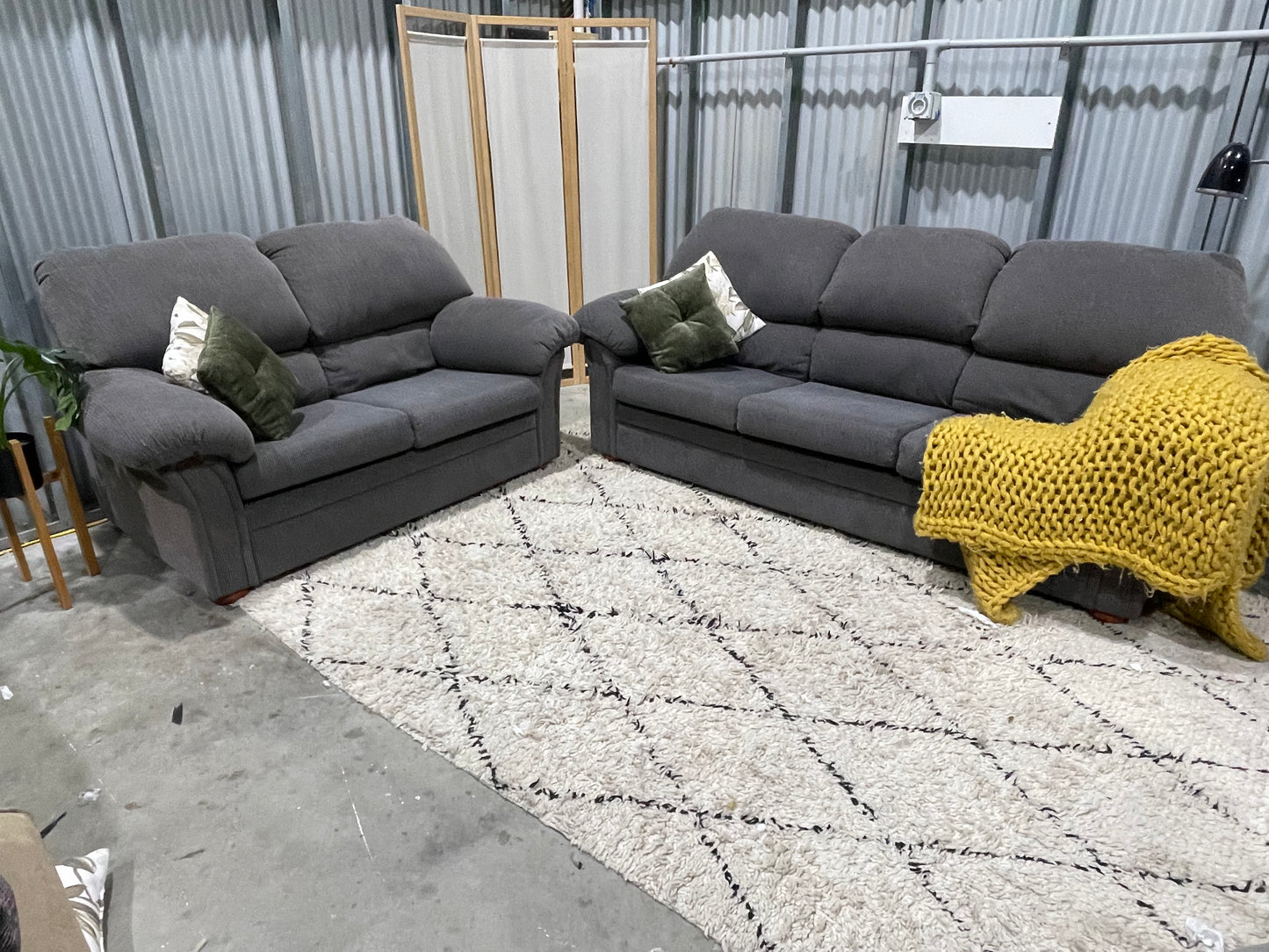 Excellent Condition - Stone Gray Colour - HARVEY NORMAN BRANDED - 2 + 3 Seater Lounge Suite