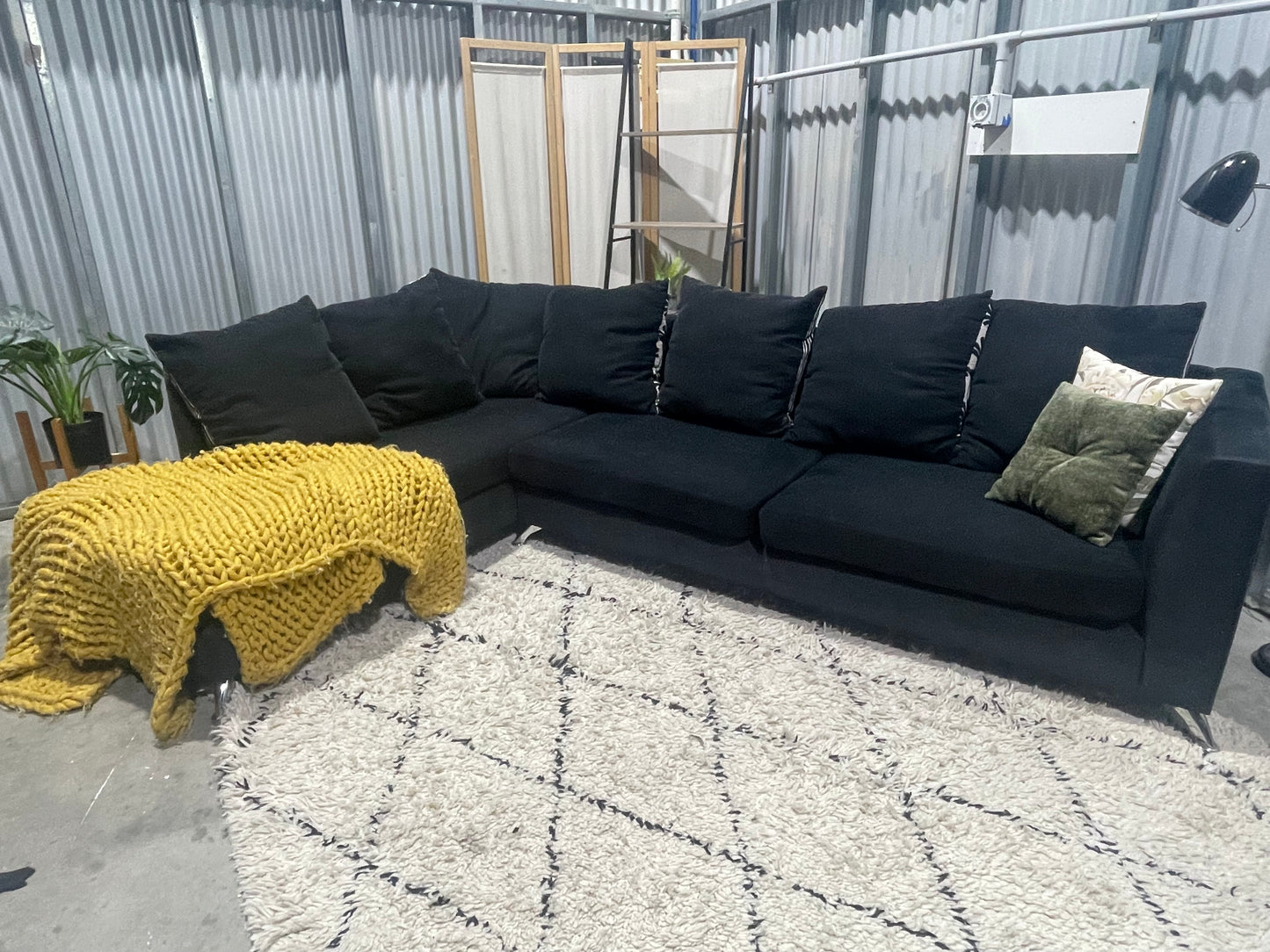 Excellent Condition 
- Charcoal Black WARWICK FABRIC - 5 Seater Corner With Chaise Sofa