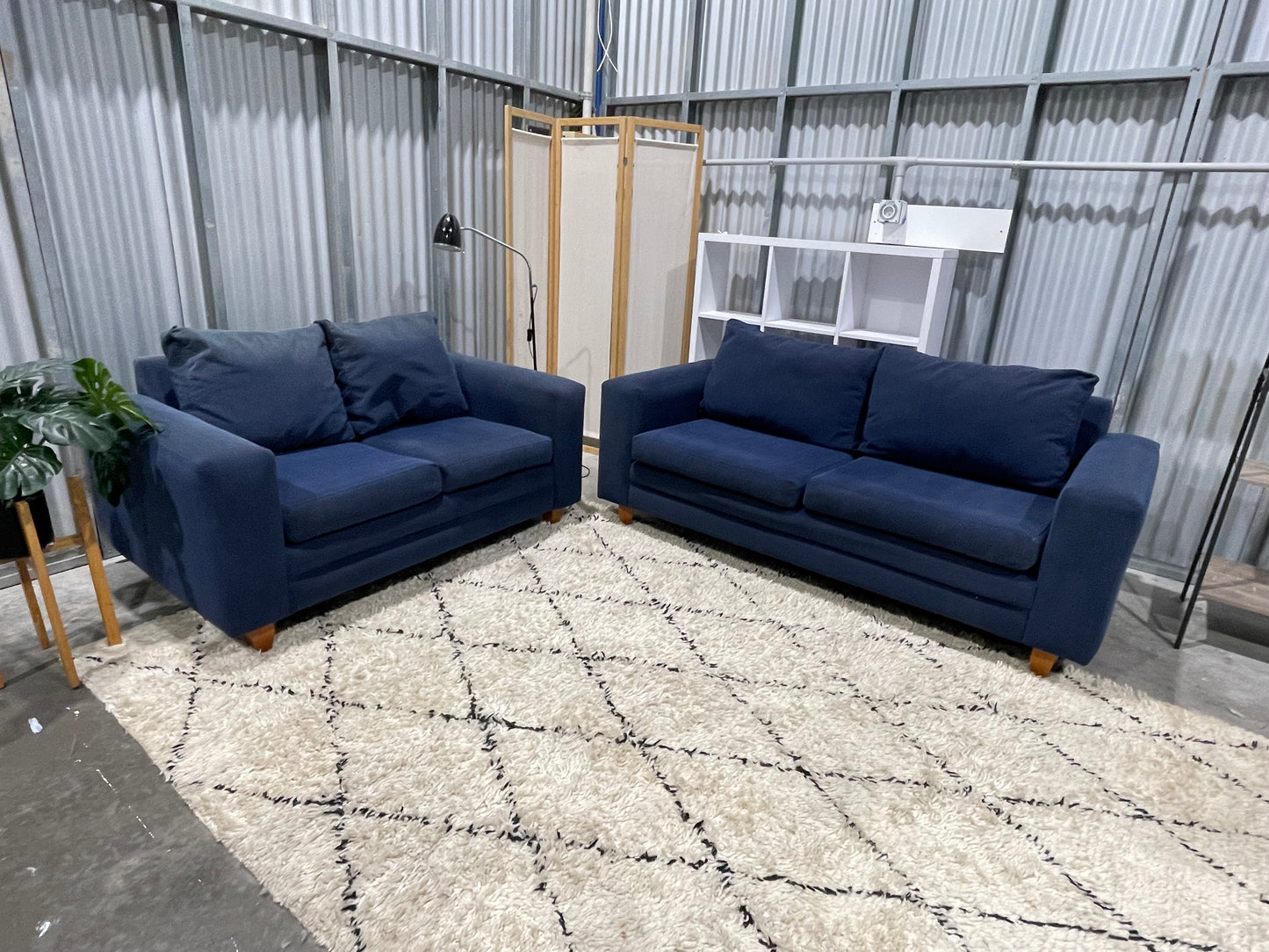 Great Condition - Corduroy Ocean Blue Colour - 2 + 3 Seater Lounge Suite