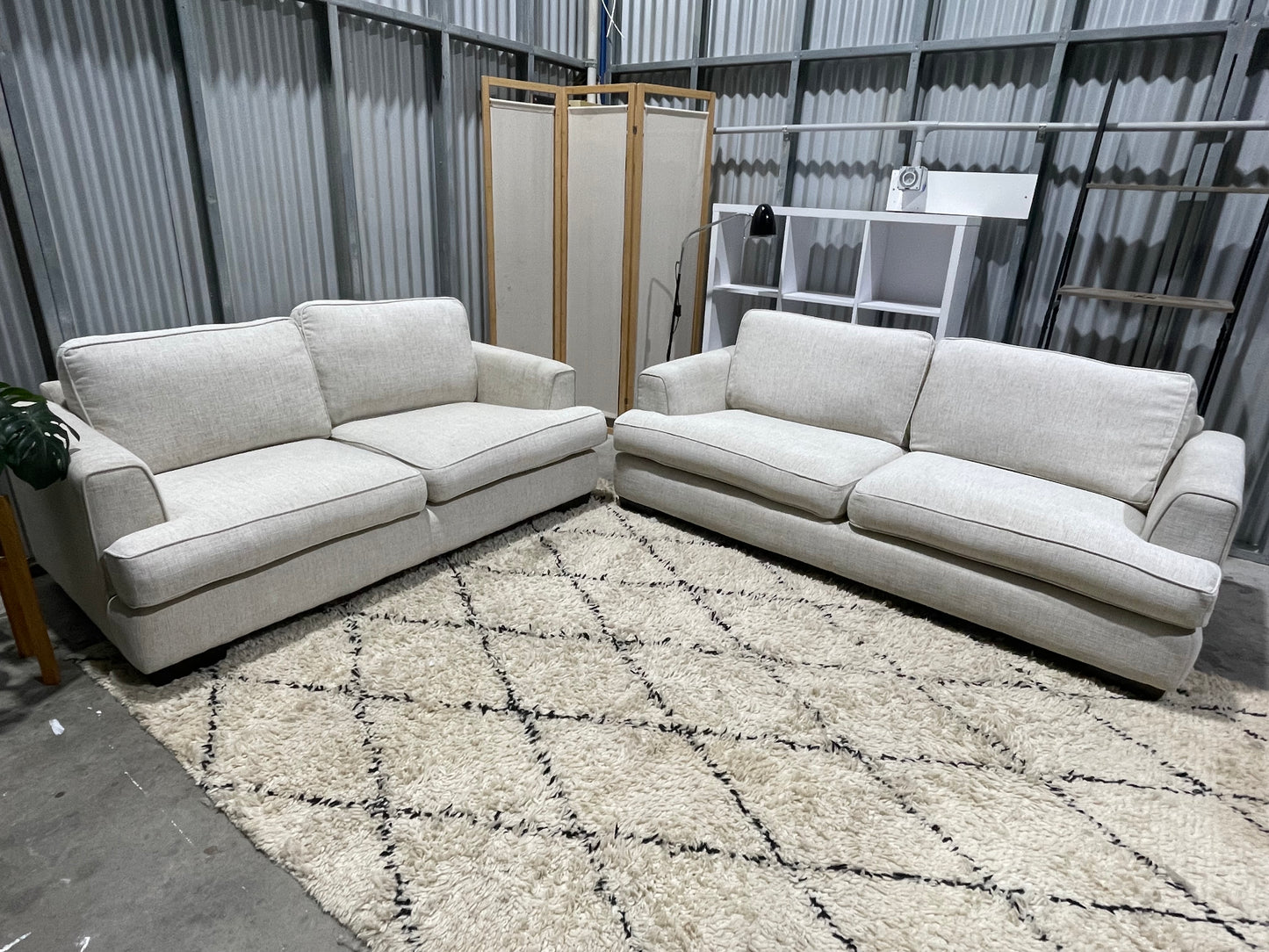 Excellent Condition - FARMERS BRANDED LUCA MAX - Coffee Cream Coloured - 2 + 3 Seater Lounge Suite