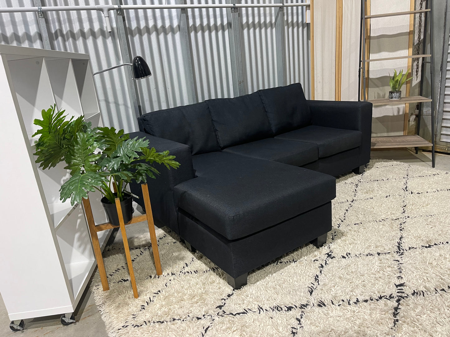 Excellent Near New Condition - Charcoal Black - 3 Seater Sofa with Reversible Chaise