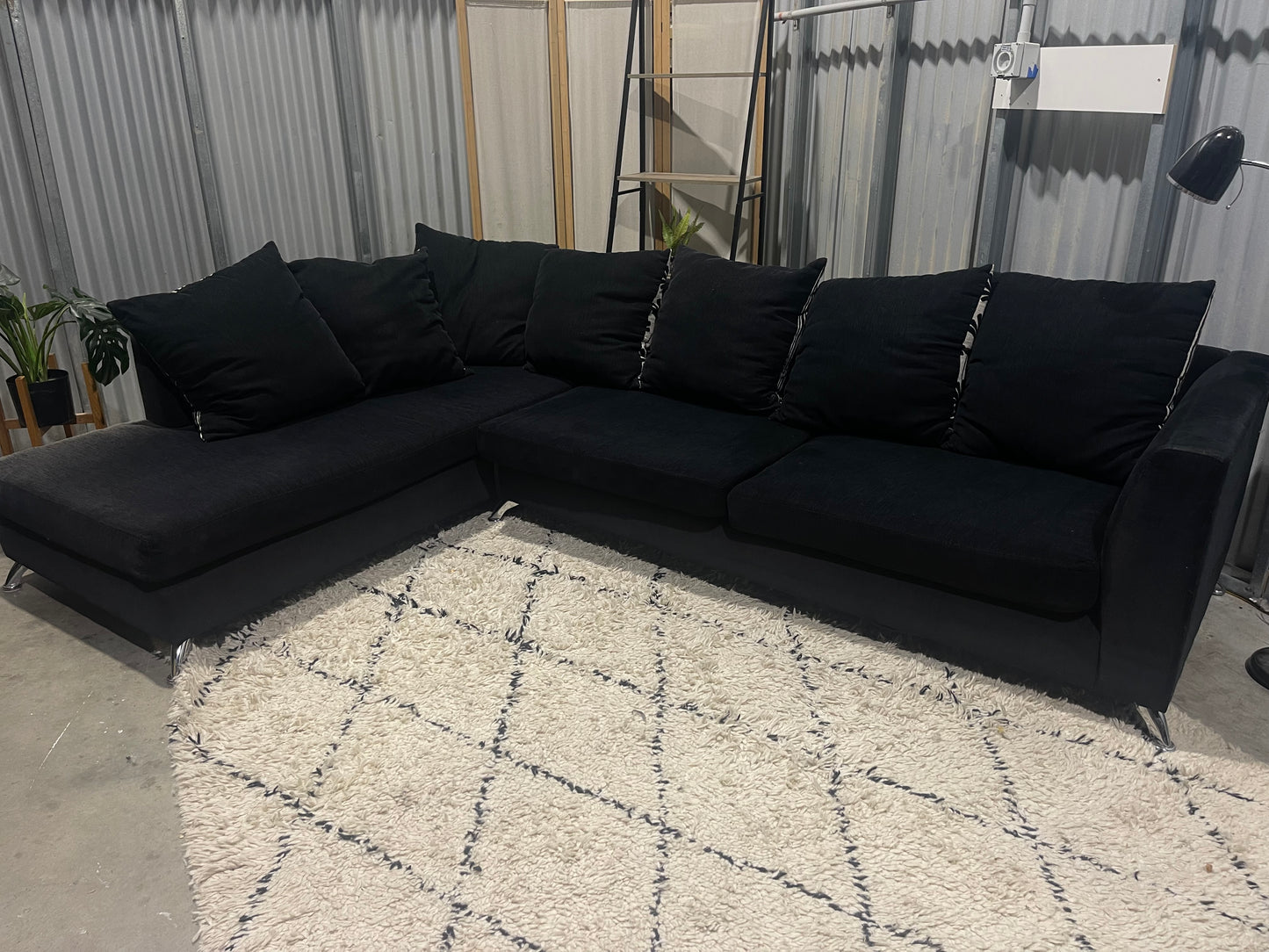 Excellent Condition 
- Charcoal Black WARWICK FABRIC - 5 Seater Corner With Chaise Sofa