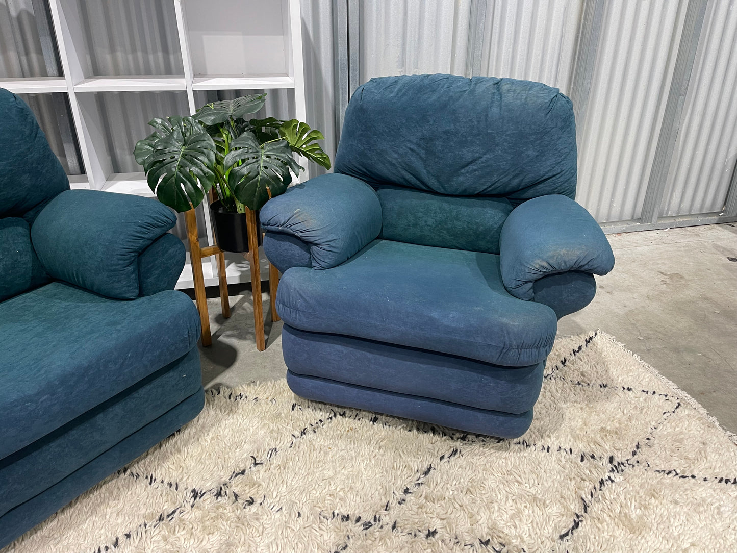 Great Condition - Velvet Green Colour - JOHN YOUNG BRANDED - 3 + 1 + 1 Seater Recliner Lounge Suite