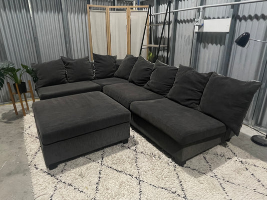 Excellent Condition - NZ Made - Stone Gray Colour - 5 Seater Modular Corner Lounge Suite with Ottoman