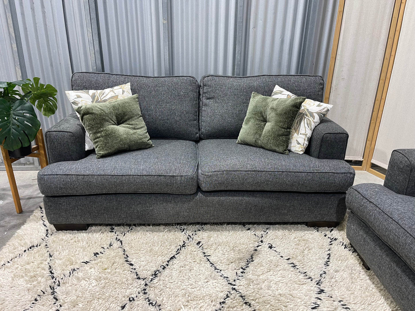 Excellent Condition - FARMERS LUCA BRANDED - Charcoal Black Colour - 2.5 + 3 Seater Lounge Suite