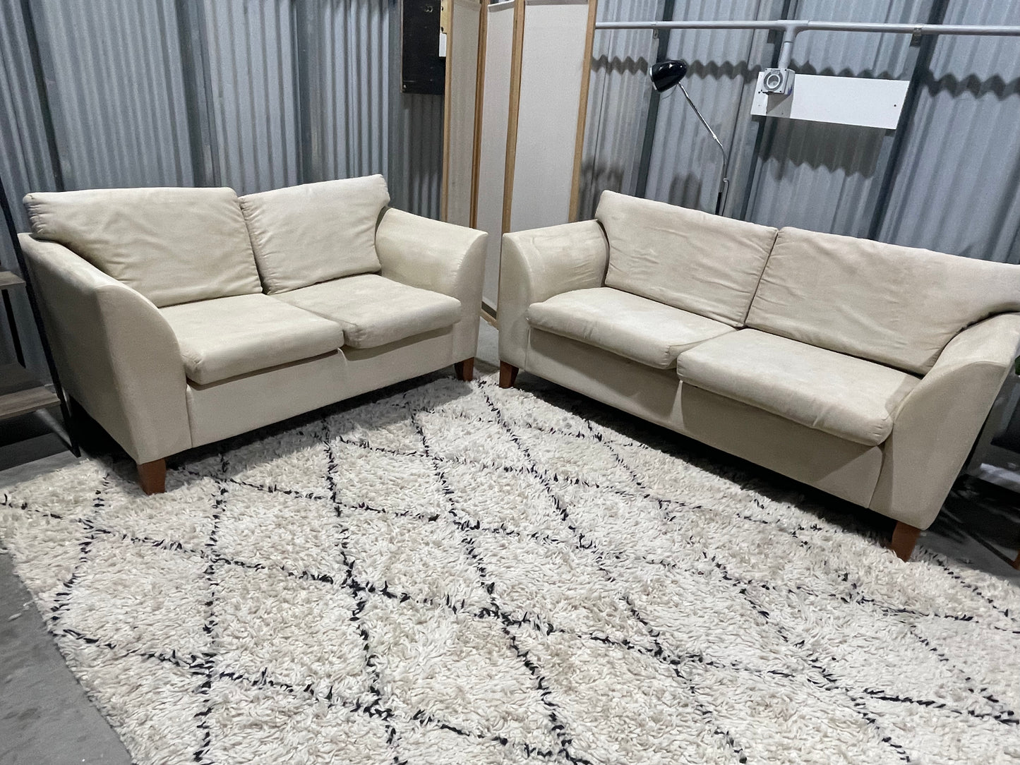 Excellent Condition - NZ MADE - Cream Colour Suede Look - 2 + 3 Seater Lounge Suite