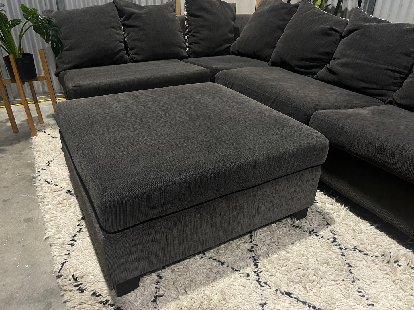 Excellent Condition - NZ Made - Stone Gray Colour - 5 Seater Modular Corner Lounge Suite with Ottoman