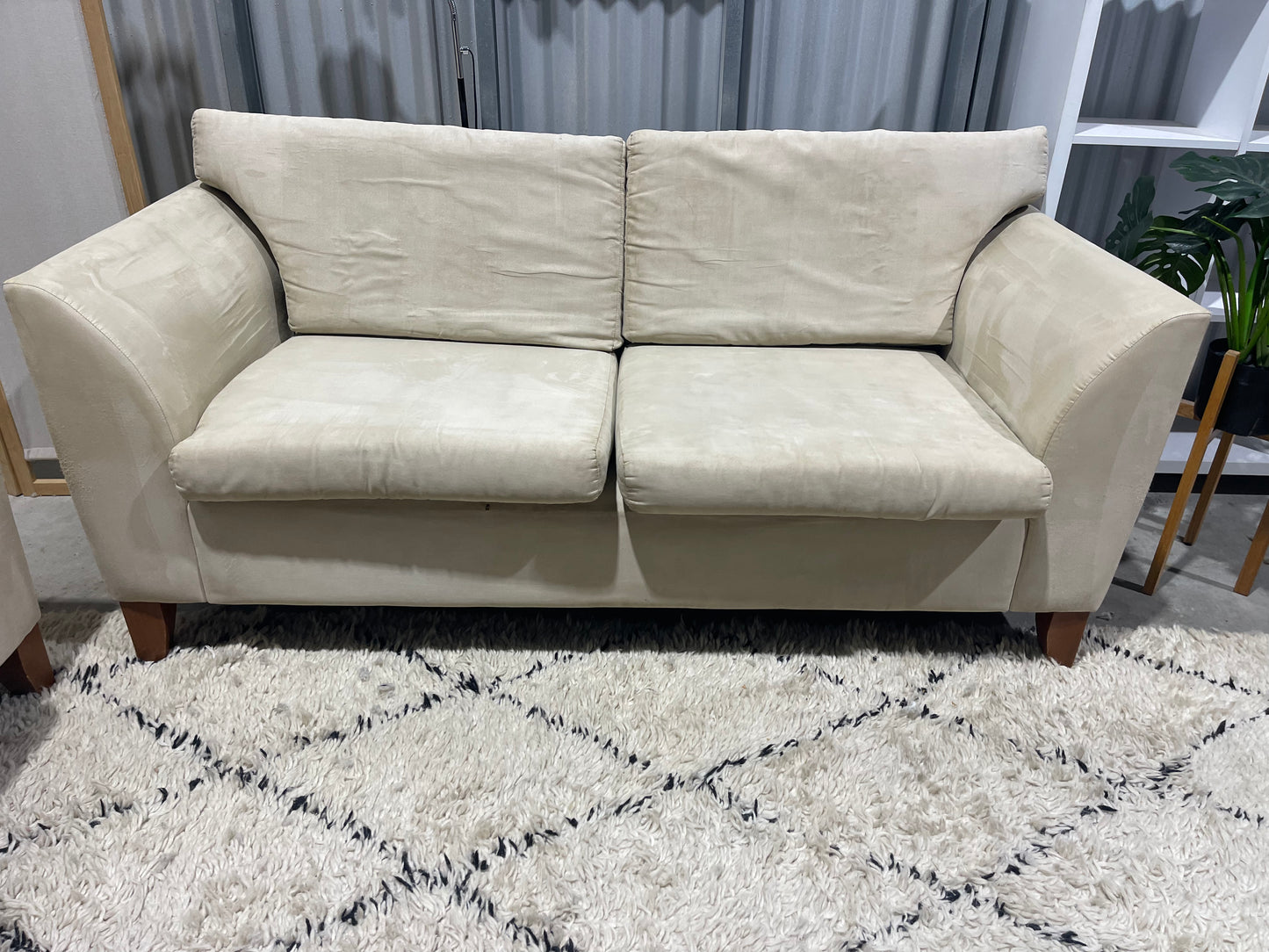 Excellent Condition - NZ MADE - Cream Colour Suede Look - 2 + 3 Seater Lounge Suite