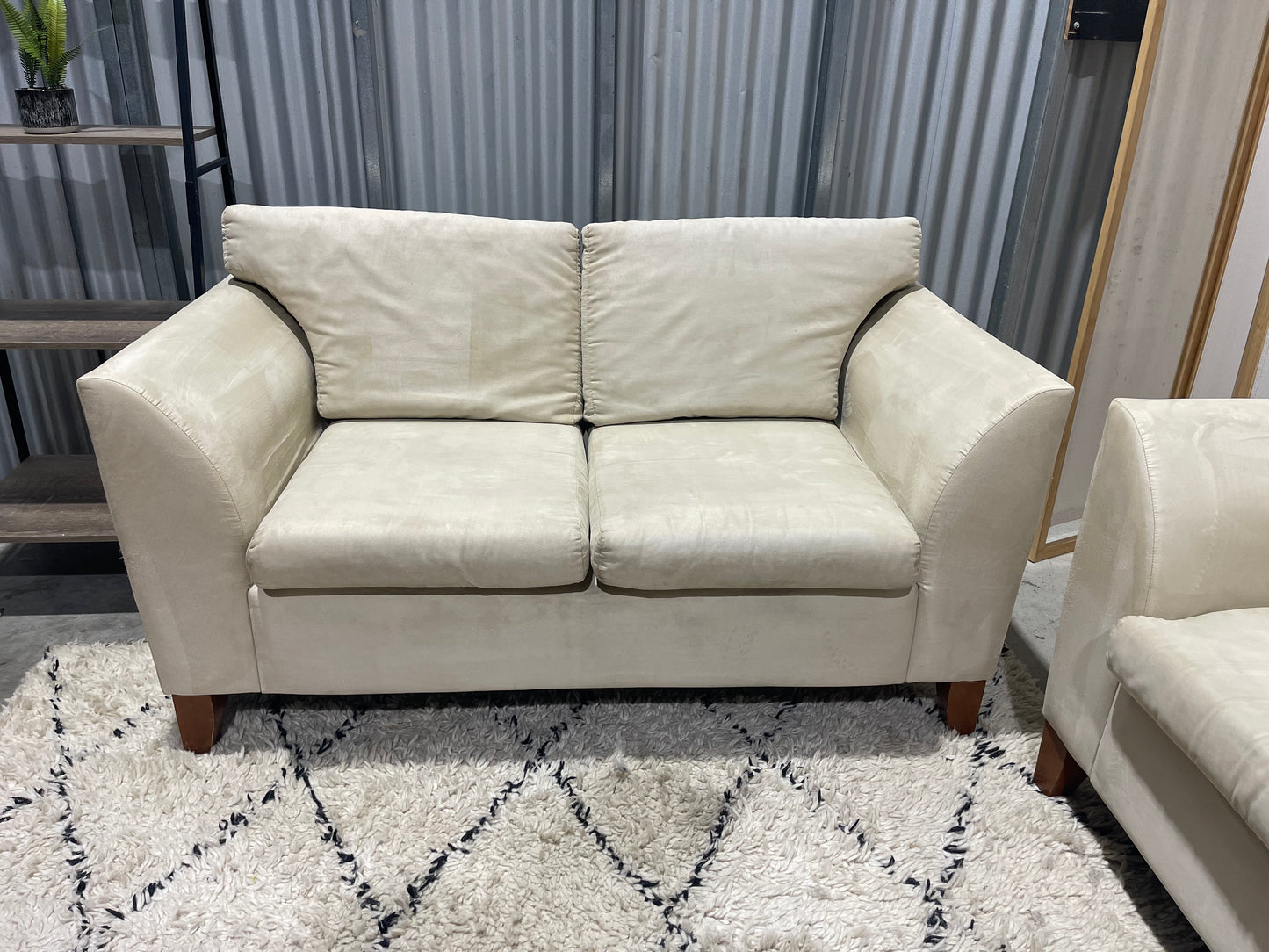 Excellent Condition - NZ MADE - Cream Colour Suede Look - 2 + 3 Seater Lounge Suite