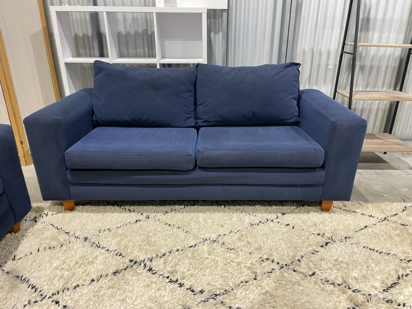 Great Condition - Corduroy Ocean Blue Colour - 2 + 3 Seater Lounge Suite