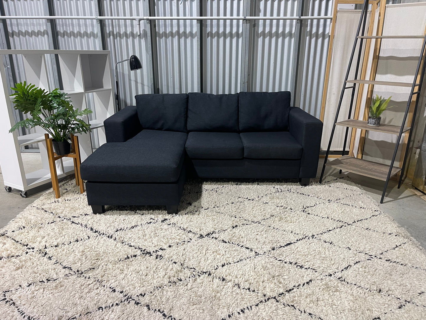 Excellent Near New Condition - Charcoal Black - 3 Seater Sofa with Reversible Chaise