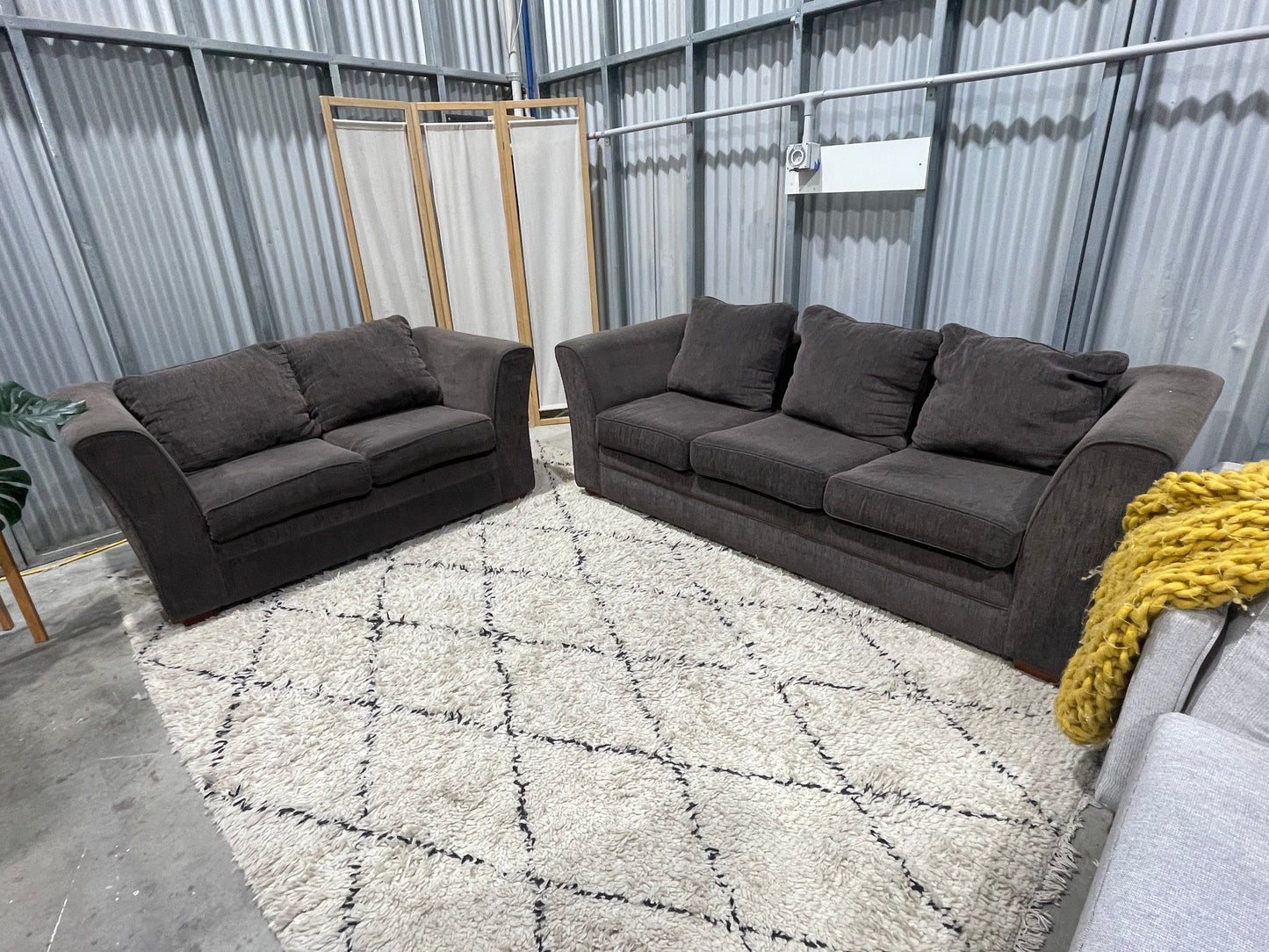 Great Condition - Chocolate Textured Colour -MOBILIER BRANDED (Danske Mobilier) - 2 + 3 Seater Lounge S