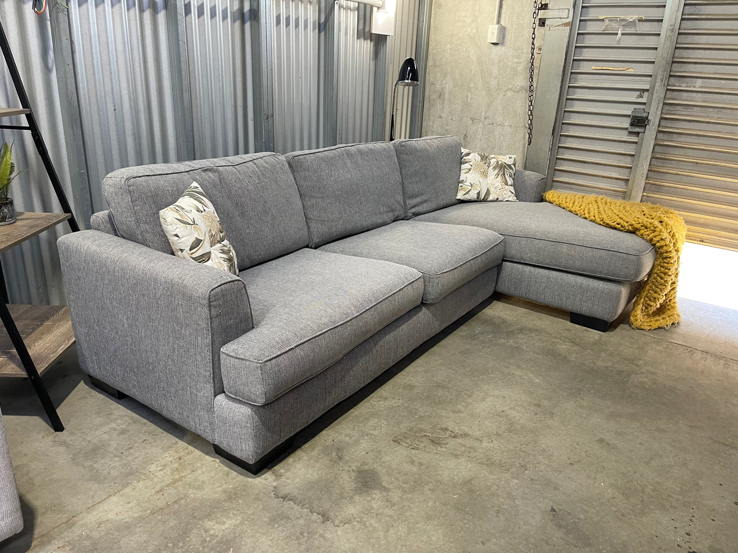 Excellent Condition 
- Cool Gray Colour - FARMERS LUCA MAX BRANDED - 3.5 Seater L Shape Sofa