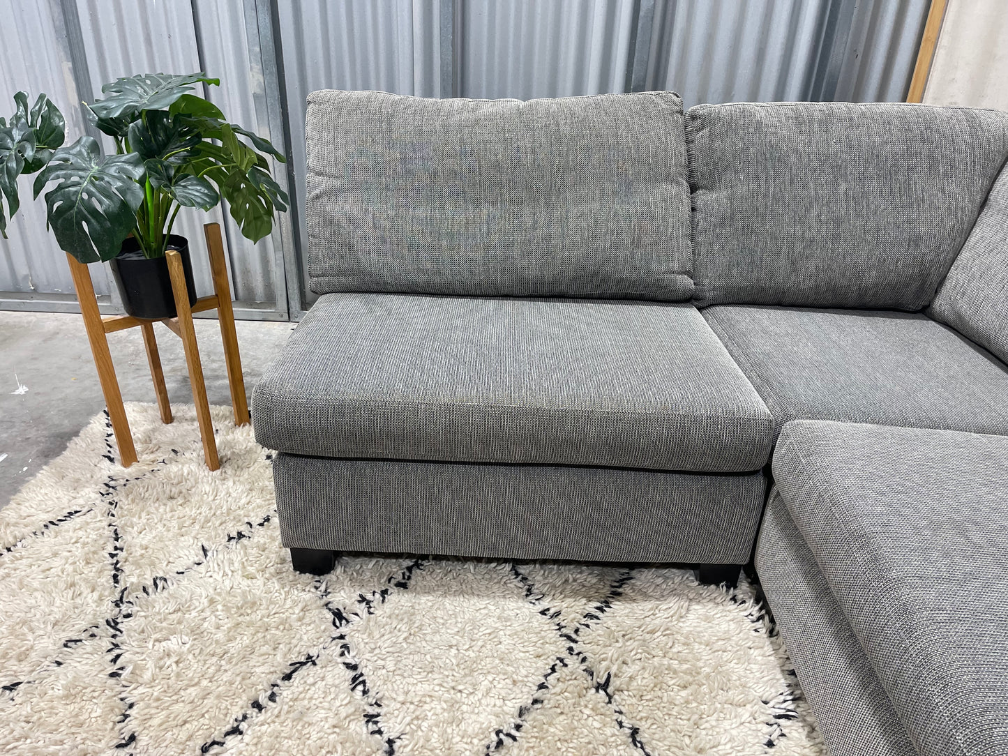 Excellent Condition - NZ Made - Stone Gray Colour - 5 Seater Modular Corner Lounge Suite + Ottoman