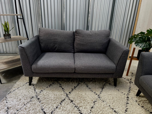 Excellent Condition - FREEDOM FURNITURE BRANDED - Charcoal Gray Colour Woven Texture - 2.5 + 2  Seater Lounge Suite