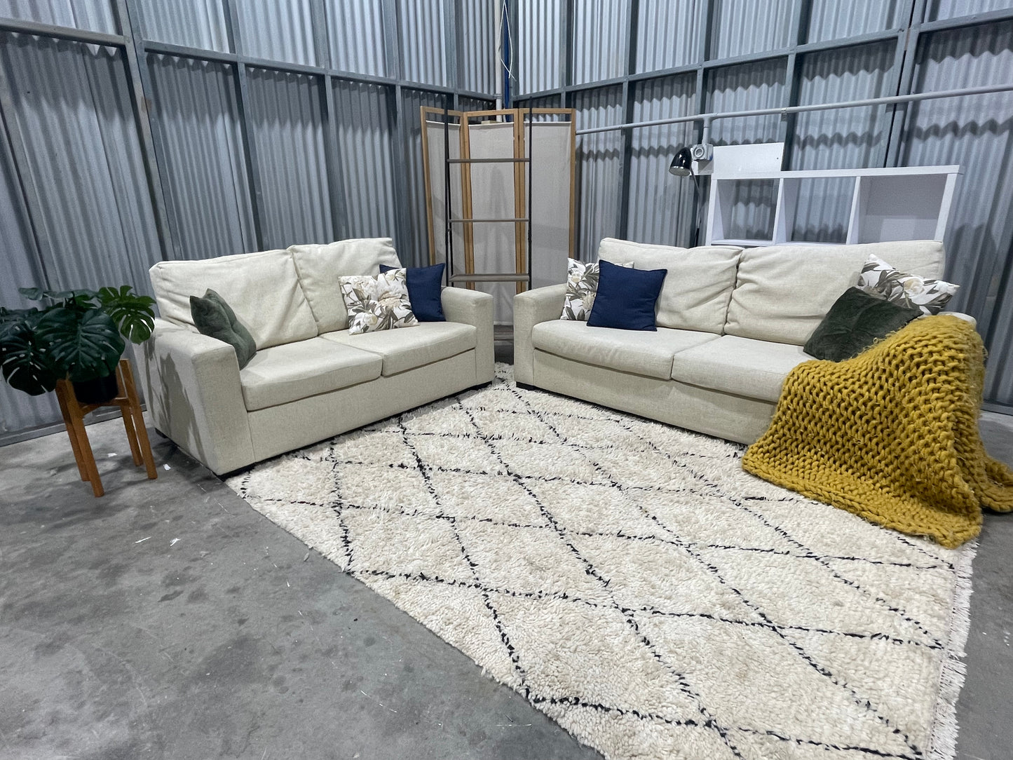 Excellent Condition - Farmhouse Cream Colour - FREEDOM BRANDED - 2 + 3 Seater Lounge Suite