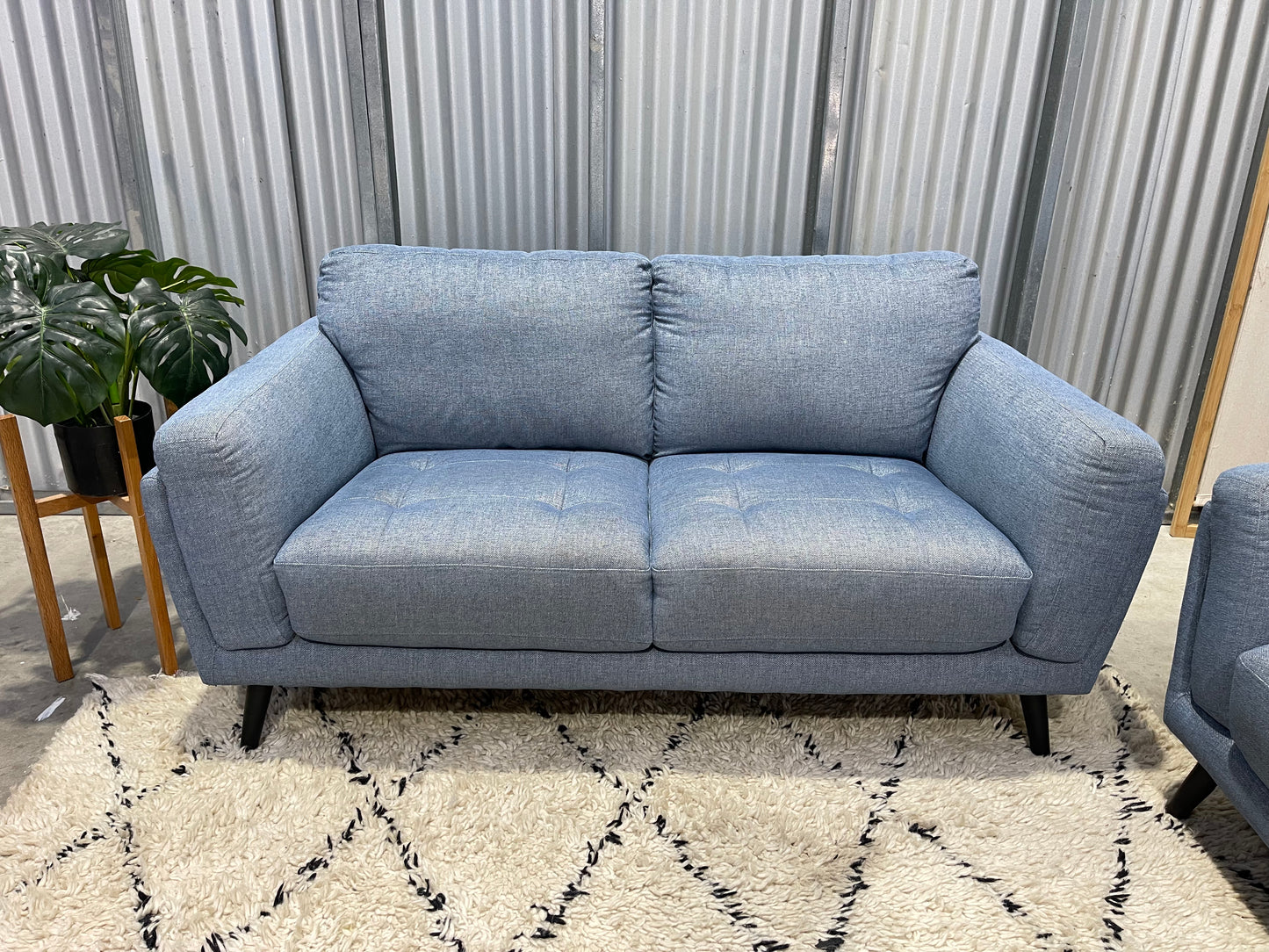 Excellent Condition Sky Blue Denim - FARMERS LUCA HENDRIX BRANDED - 2 + 3 Seater Lounge Suite