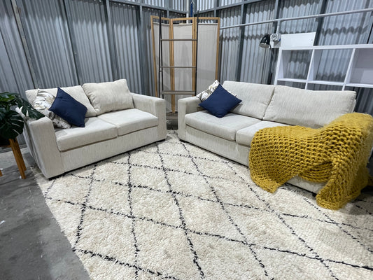 Great Condition - Farmhouse Cream Colour - HARVEY NORMAN WARWICK FABRIC - 2 + 3 Seater Lounge Suite