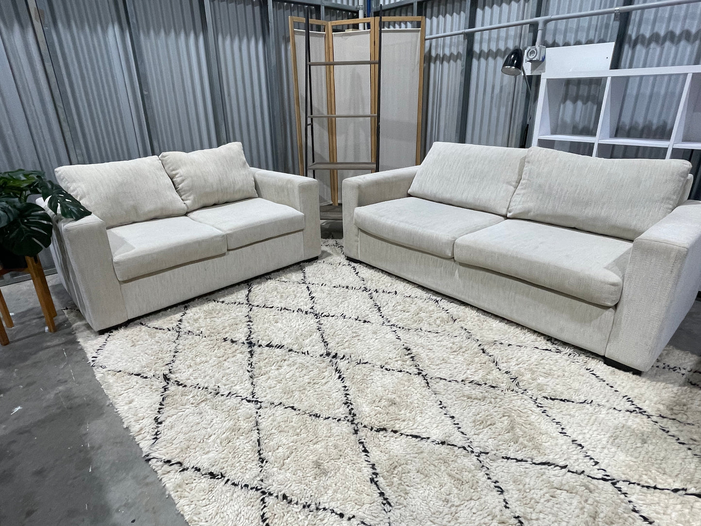 Great Condition - Farmhouse Cream Colour - HARVEY NORMAN WARWICK FABRIC - 2 + 3 Seater Lounge Suite