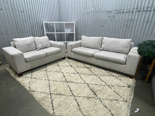 Excellent Condition - CHADA UPHOLSTERY BRANDED - Cream Colour - 2 + 3 Seater Lounge Suite