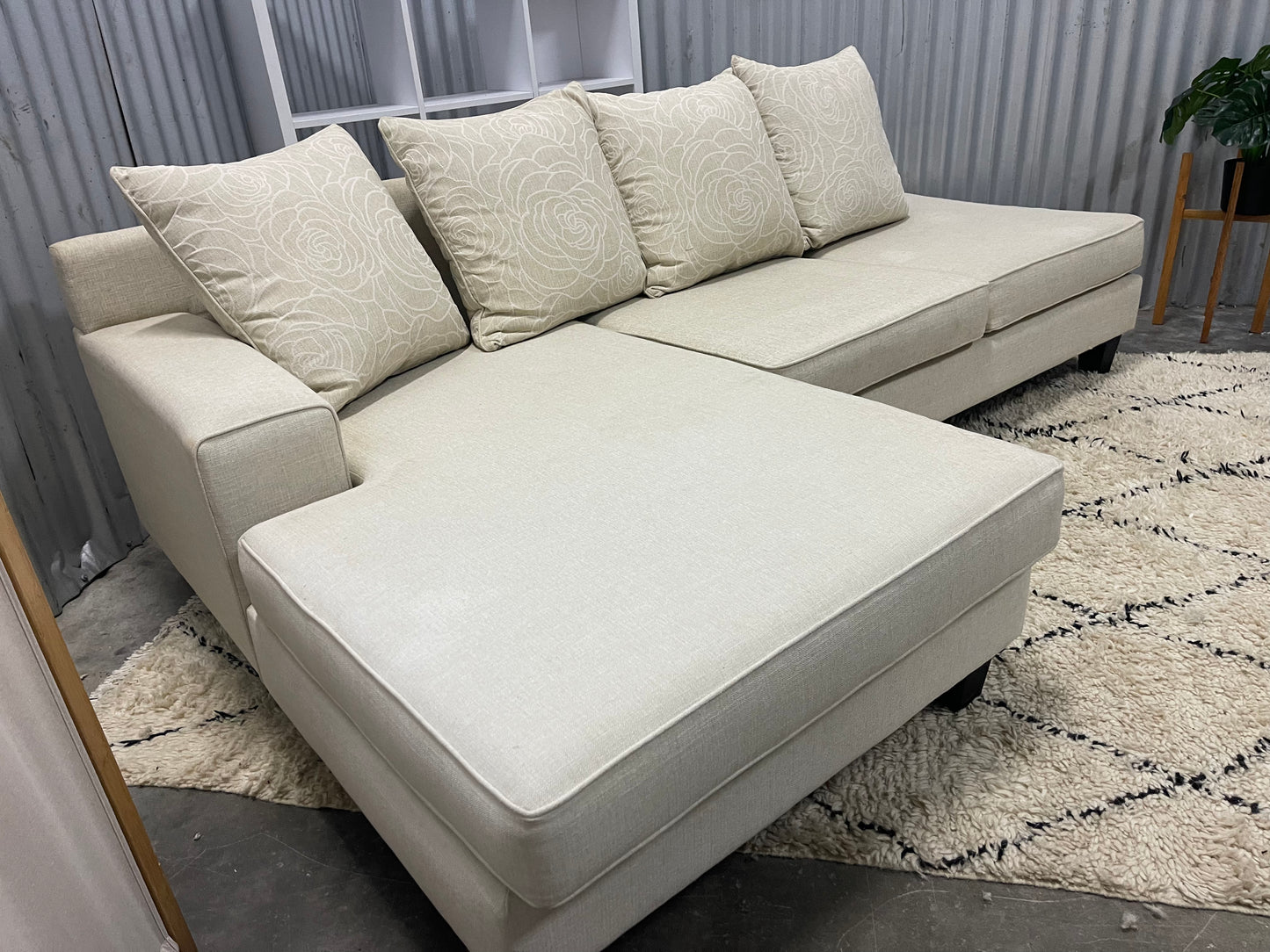 Excellent Condition - Farmhouse Beige Colour - NZ MADE - 3 Seater with Chaise L Shape Sofa